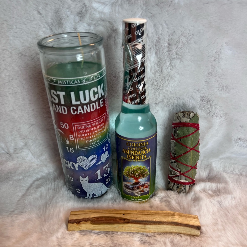 Green FAST Luck Candle and Abundance Cologne Set